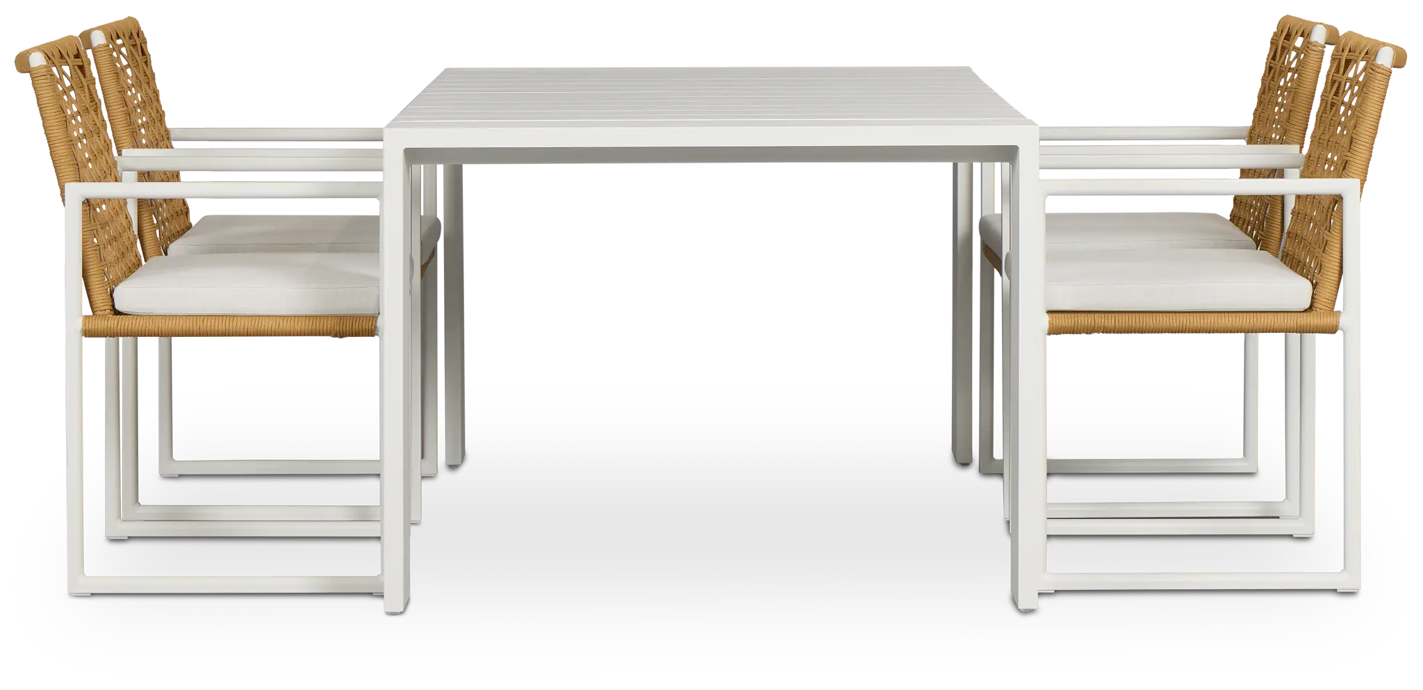 Sunrise White 65" Rectangular Table & 4 Aluminum Arm Chairs Sunrise White 65" Rectangular Table & 4 Aluminum Arm Chairs