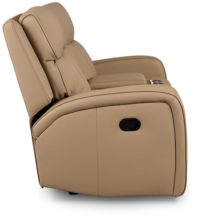 Rhett Taupe Micro Reclining Console Loveseat