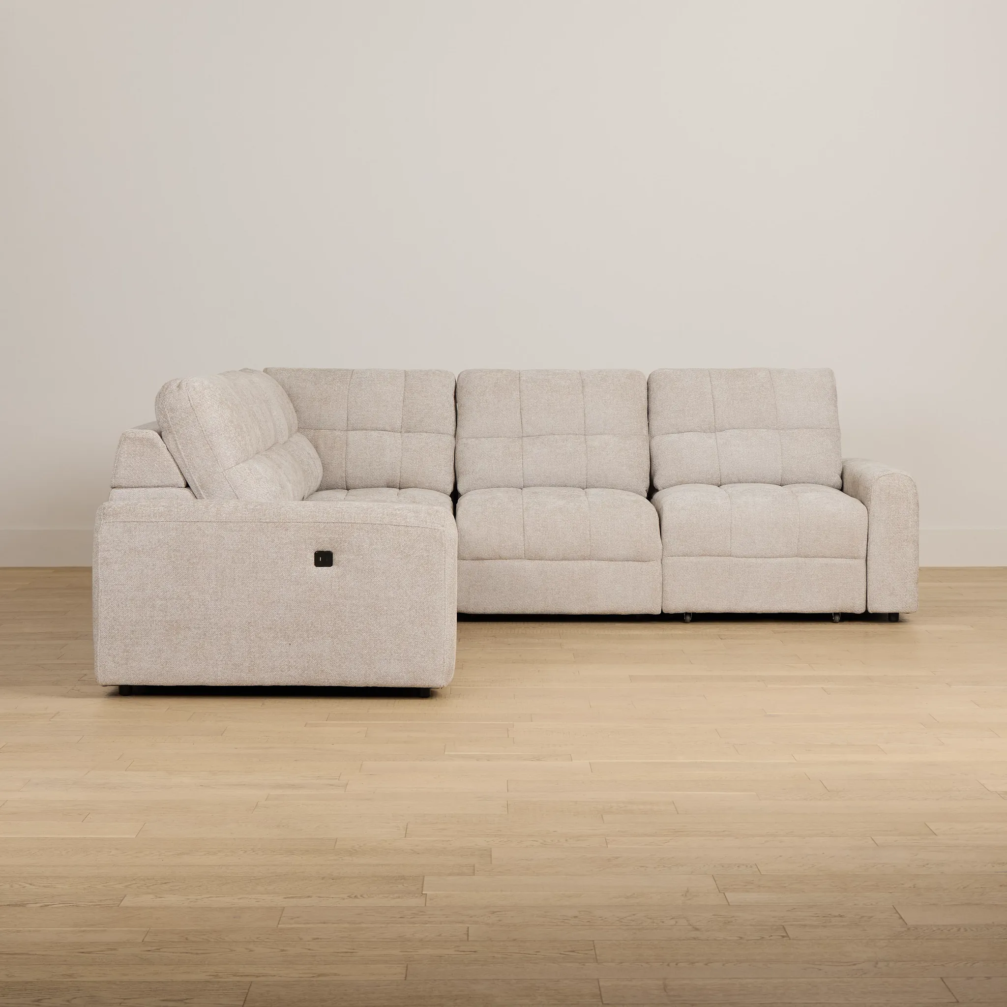 Hendrix Light Taupe Fabric Small Two Arm Power Extension Chaise Sectional