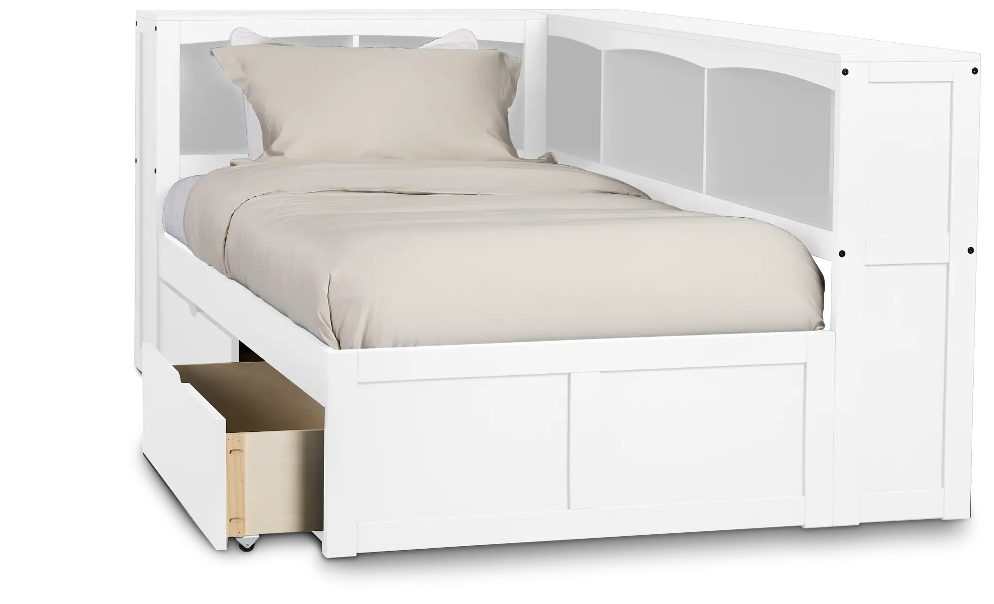 Charleston White Corner Bookcase Bed With 2 Storage Drawers Charleston White Corner Bookcase Bed With 2 Storage Drawers