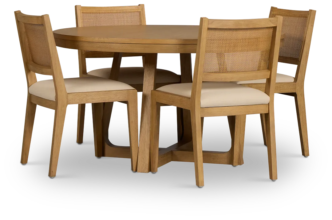Pacific Light Tone Round Table & 4 Upholstered Chairs