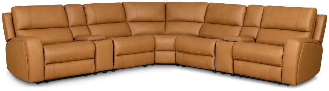 Summit Light Brown Lthr/vinyl Large Dual Power Reclining Two-arm Sectional
