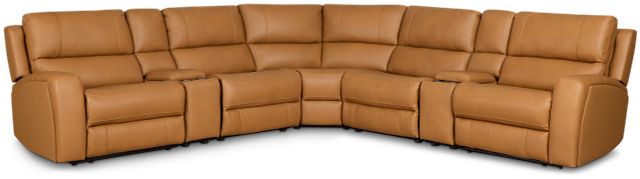 Summit Light Brown Lthr/vinyl Large Dual Power Reclining Two-arm Sectional