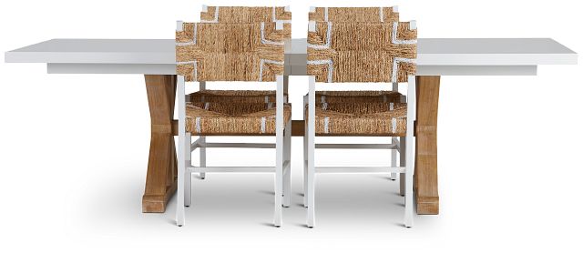 Nantucket Two-tone White Trestle Table & 4 Woven Chairs