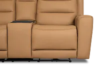 Wilder Brown Leather Power Reclining Console Loveseat With Refrigerator