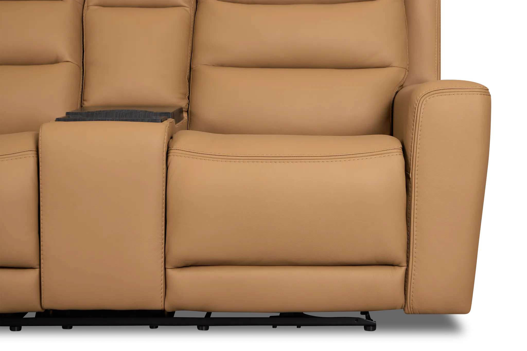 Wilder Brown Leather Power Reclining Console Loveseat With Refrigerator