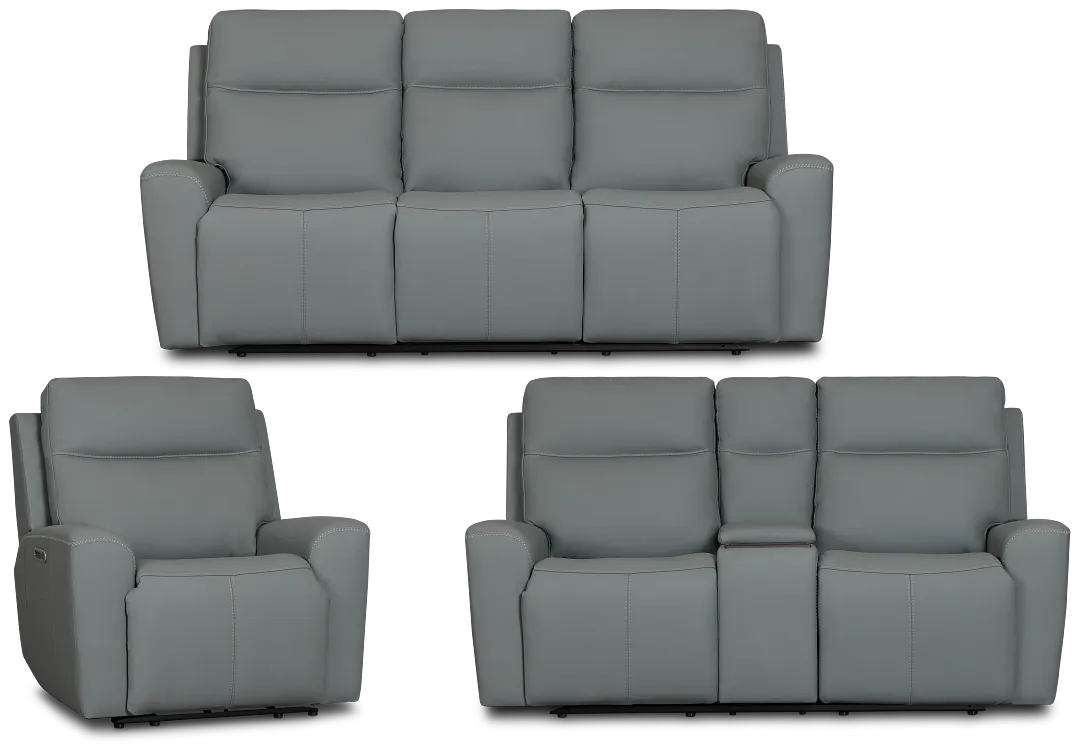 Sterling Blue Lthr/vinyl Power Reclining Living Room