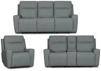 Sterling Blue Lthr/vinyl Power Reclining Living Room