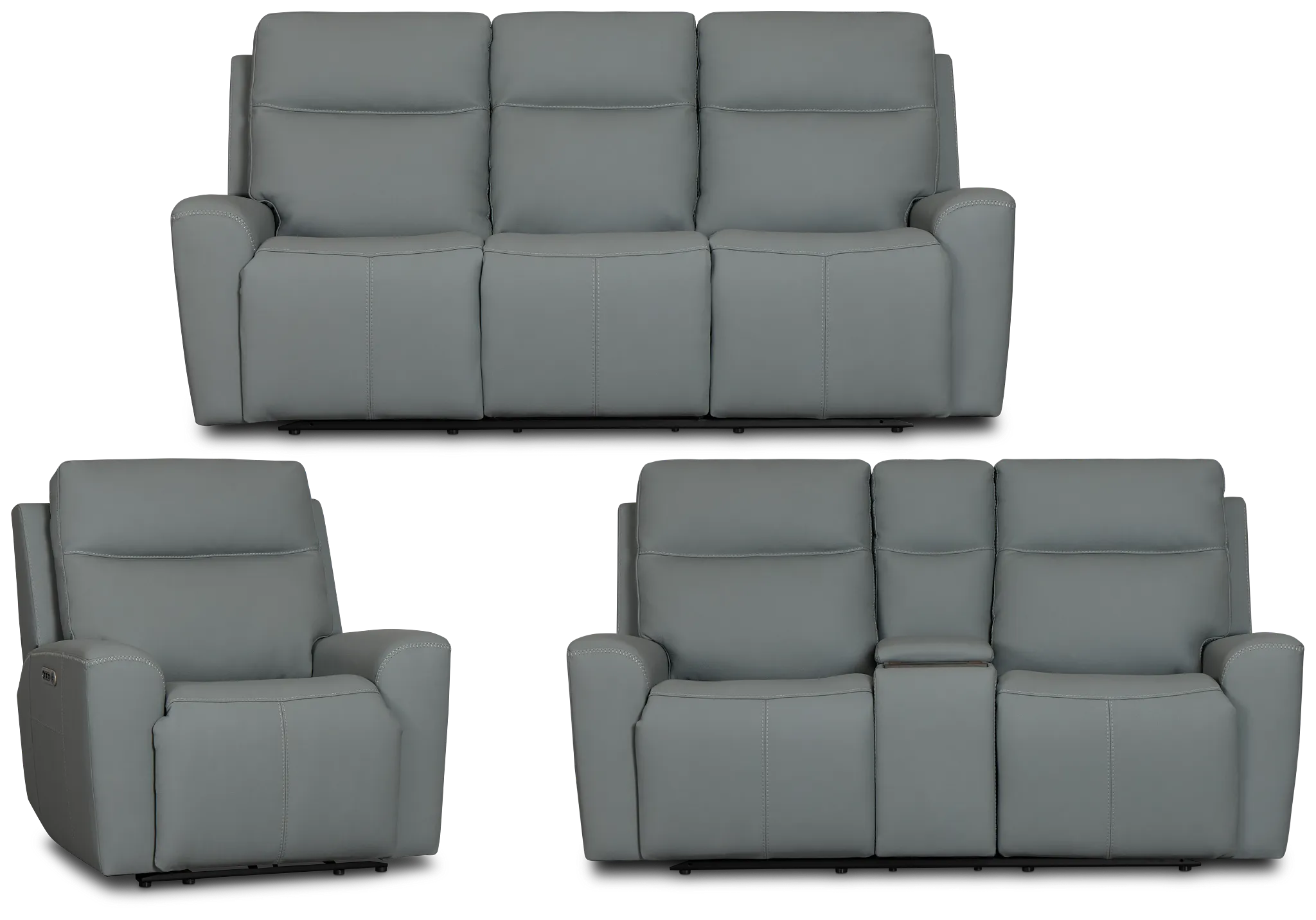 Sterling Blue Lthr/vinyl Power Reclining Living Room
