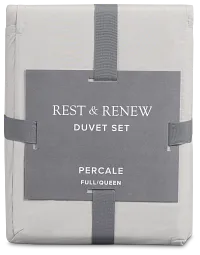 Rest & Renew Percale Cotton Gray 200 Thread Duvet Set