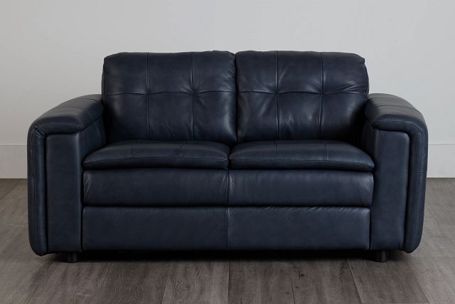 Rowan Navy Leather Loveseat