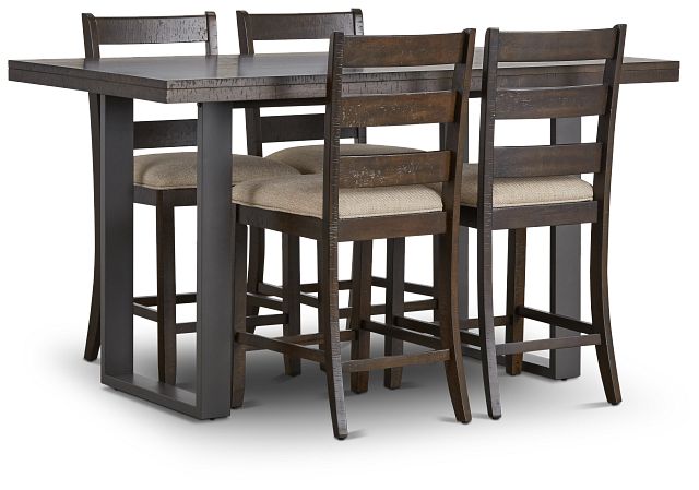 Sawyer Dark Tone High Table & 4 Wood Barstools