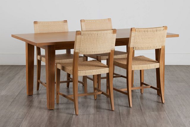 Avila Light Tone Rect Table & 4 Woven Chairs