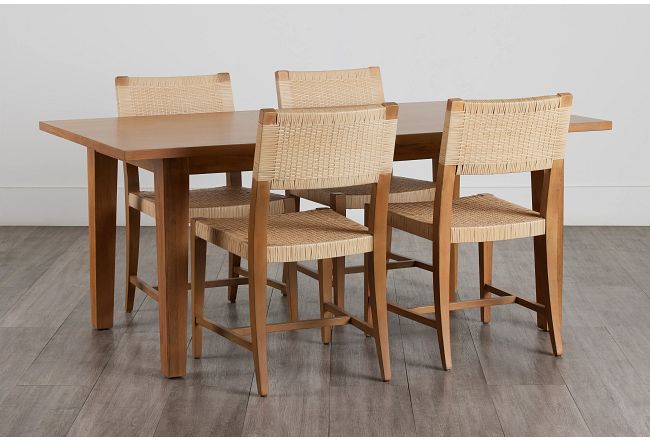 Avila Light Tone Rect Table & 4 Woven Chairs