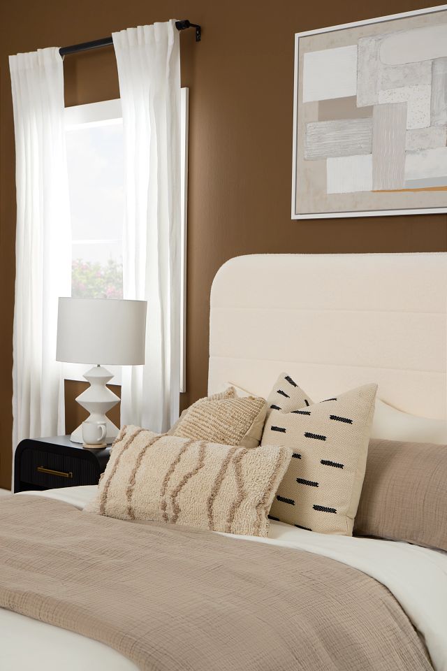 Lyndie Beige Upholstered Platform Bed