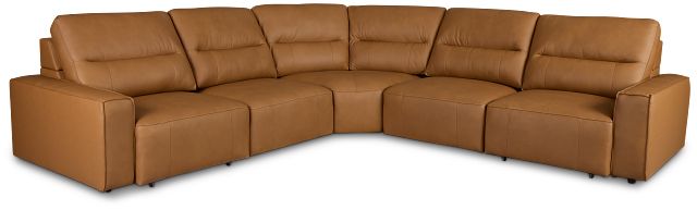 Rudy Brown Lthr/vinyl Small Two Arm Power Extension Chaise Sectional