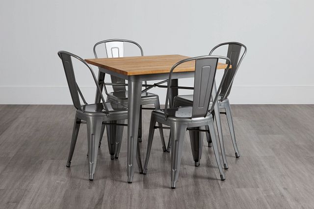 Huntley Light Tone Square Table & 4 Metal Chairs (2)