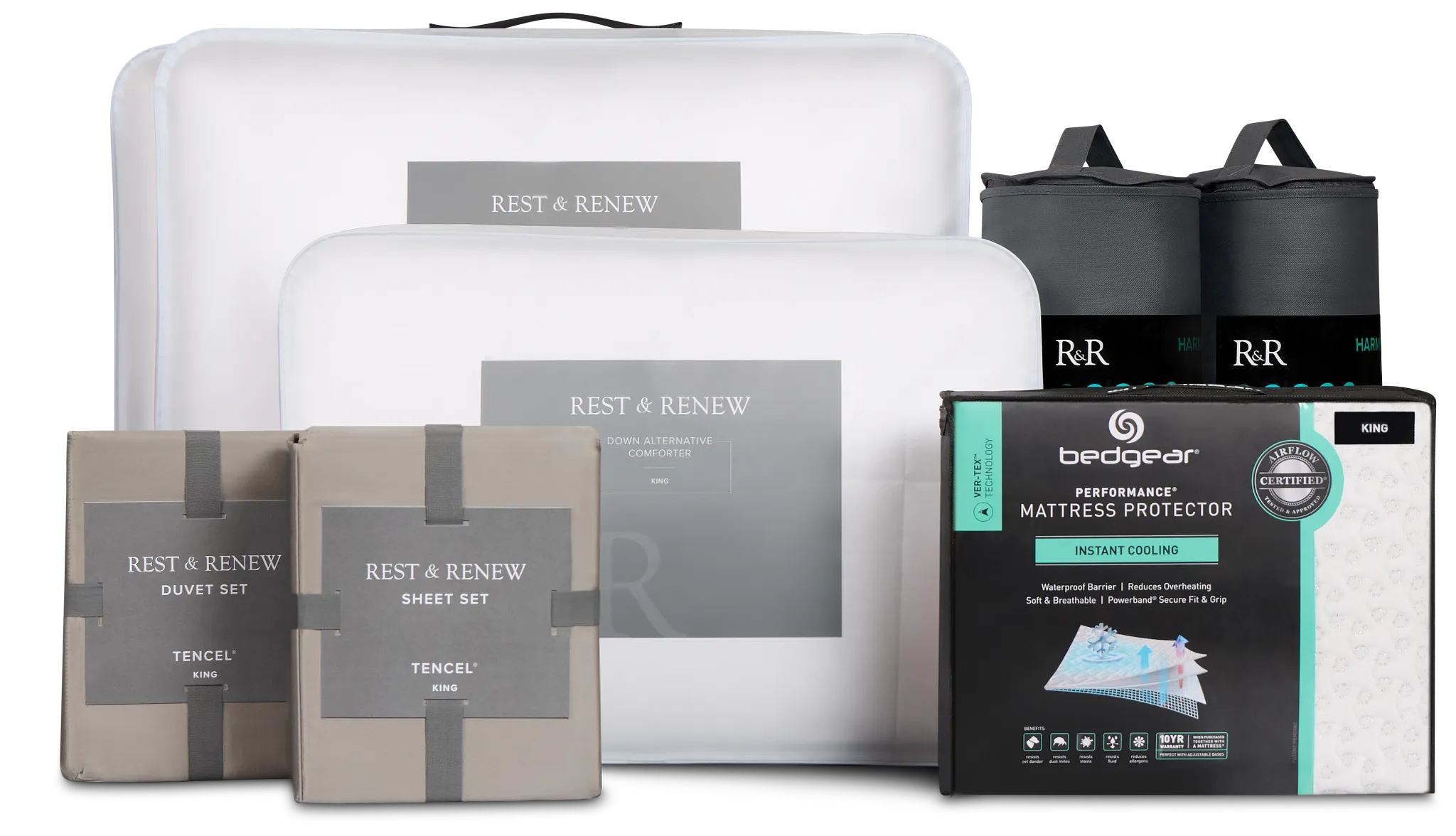 Rest & Renew Essential Plus Cooling Gray Sleep Bundle