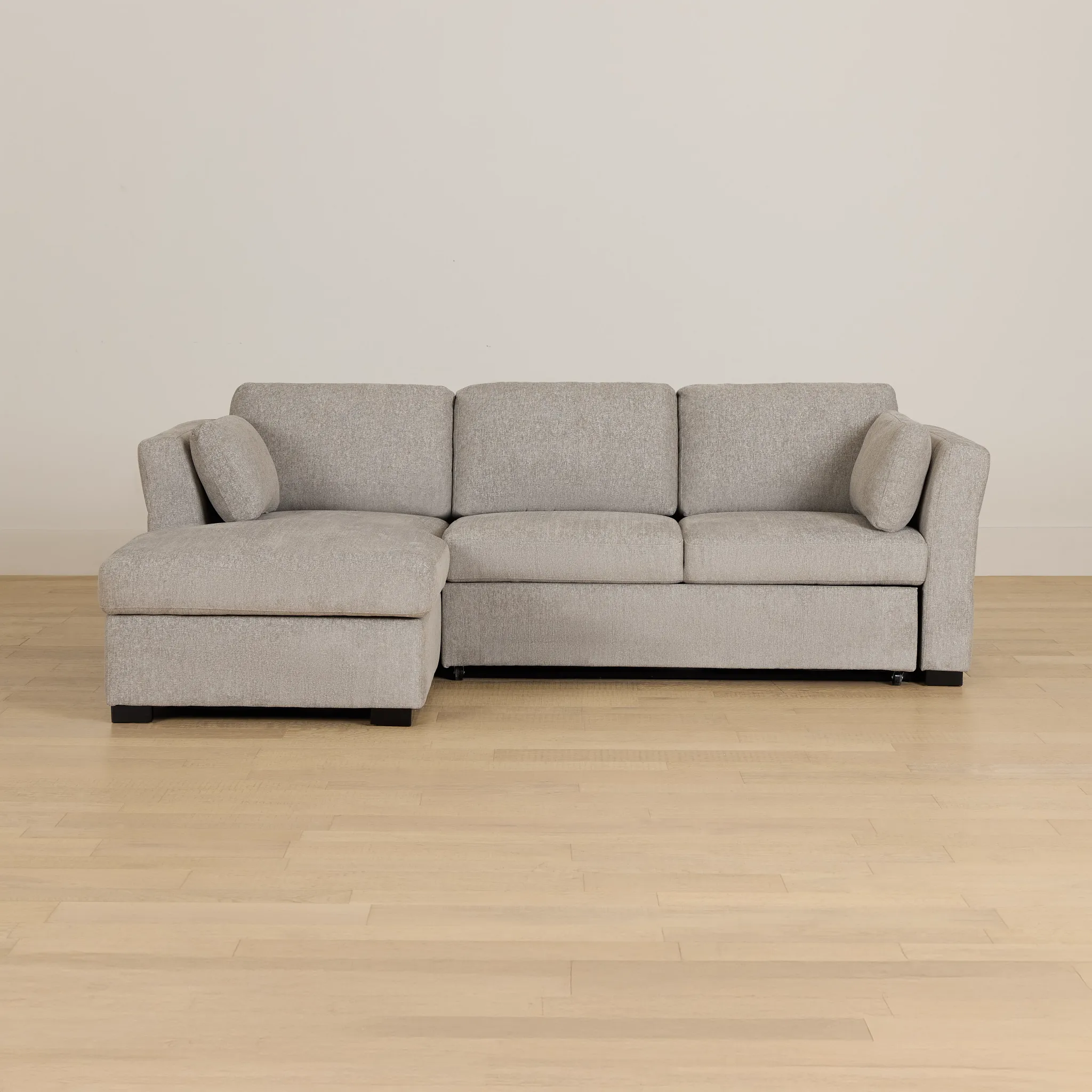 Amber Light Gray Fabric Small Left Chaise Storage Sleeper Sectional