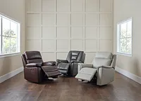 Aiden Light Gray Leather Power Glider Recliner With Power Headrest