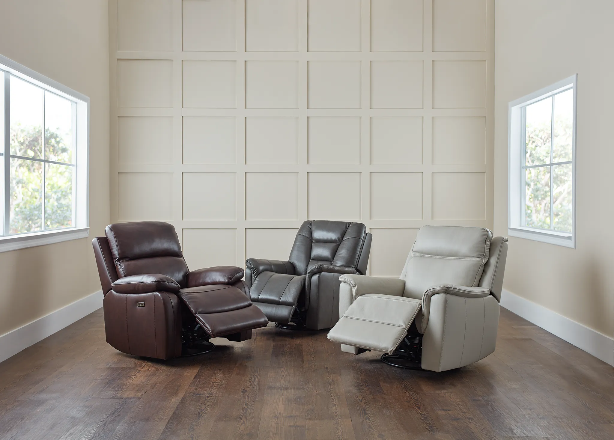 Aiden Light Gray Leather Power Glider Recliner With Power Headrest