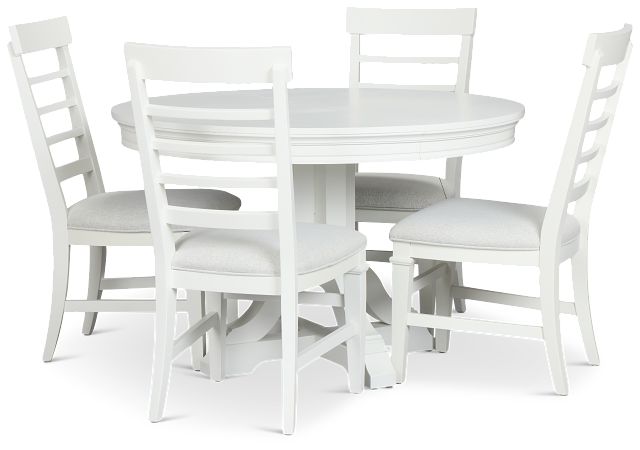 Cape Cod Ivory Round Table & 4 Upholstered Chairs