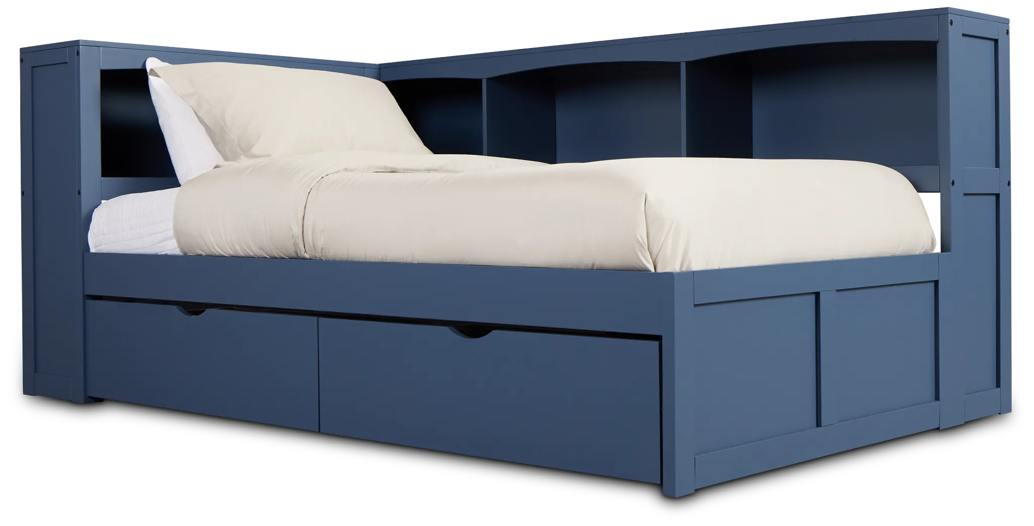 Charleston Dark Blue Corner Bookcase Bed With Trundle