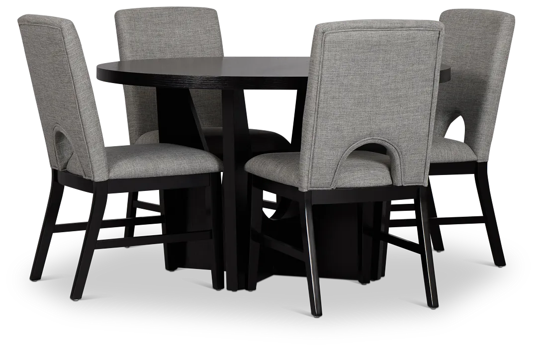 Oxford Black Round Table & 4 Upholstered Chairs