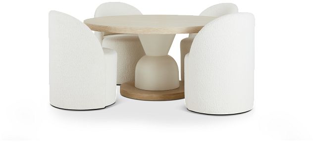 Costa Light Tone Round Table & 4 Carved Chairs