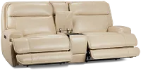 Casey Light Beige Lthr/vinyl Power Reclining Console Sofa