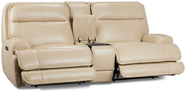 Casey Light Beige Lthr/vinyl Power Reclining Console Sofa