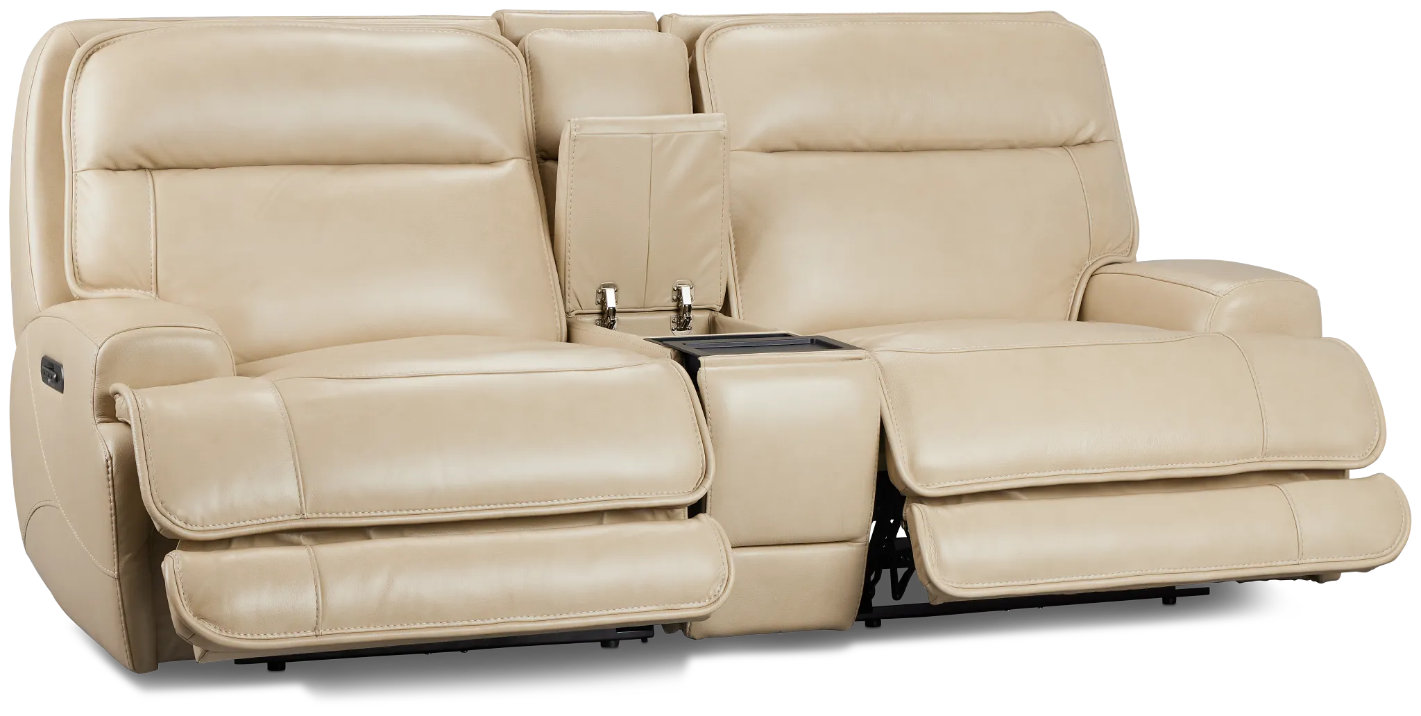 Casey Light Beige Lthr/vinyl Power Reclining Console Sofa