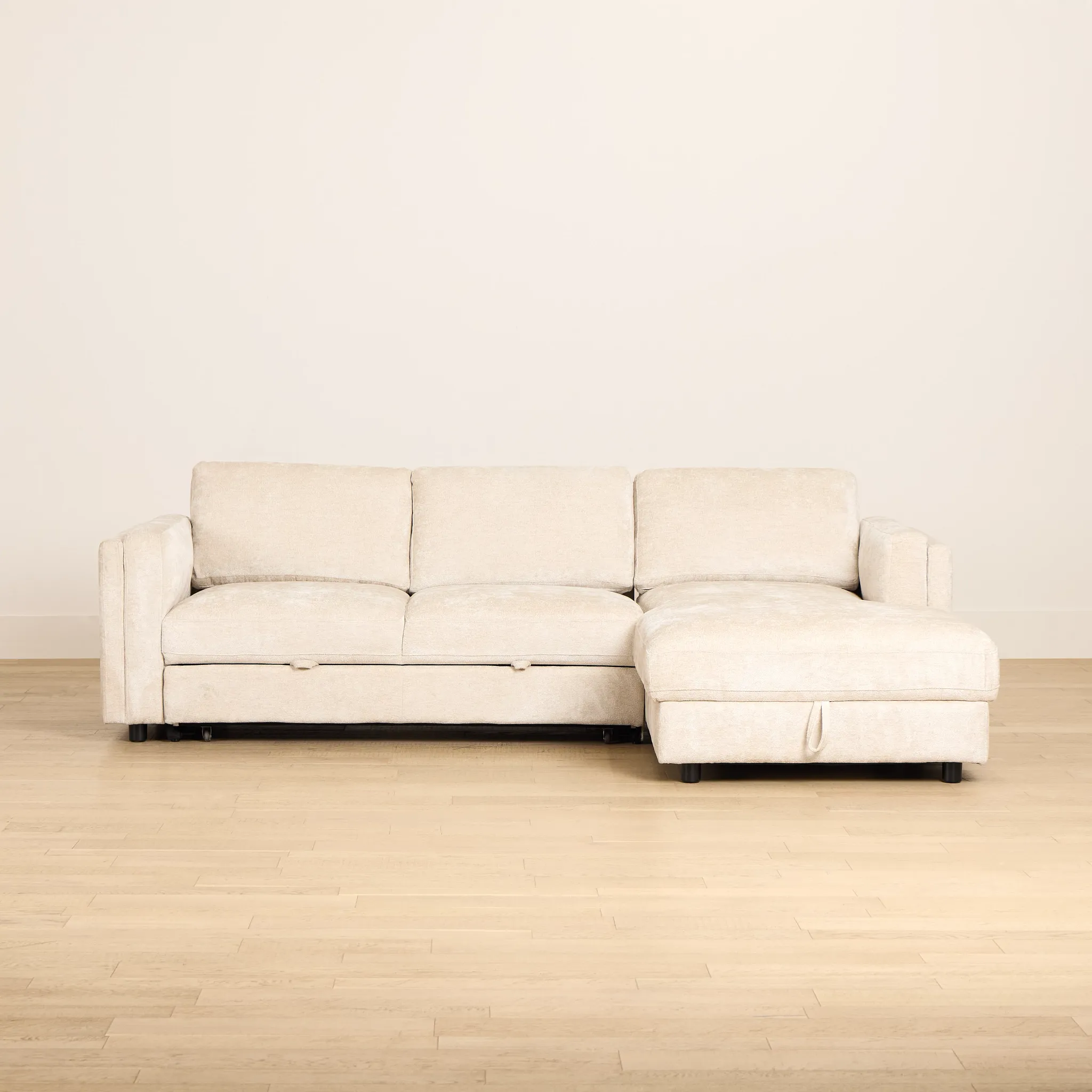 Farren Beige Fabric Small Right Chaise Storage Sleeper Sectional