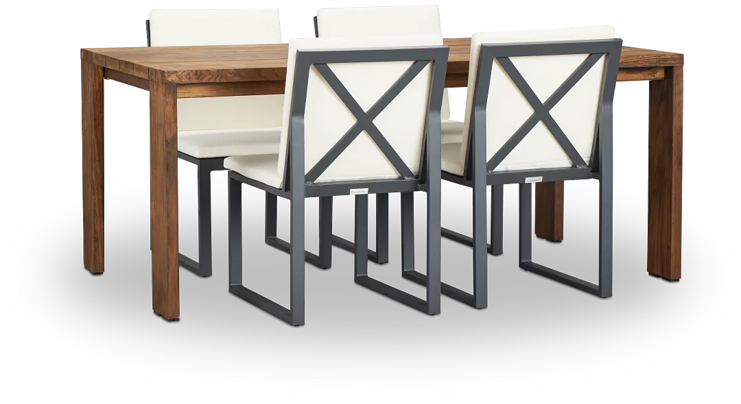Linear Dark Gray White 70" Teak Table & 4 Cushioned Side Chairs
