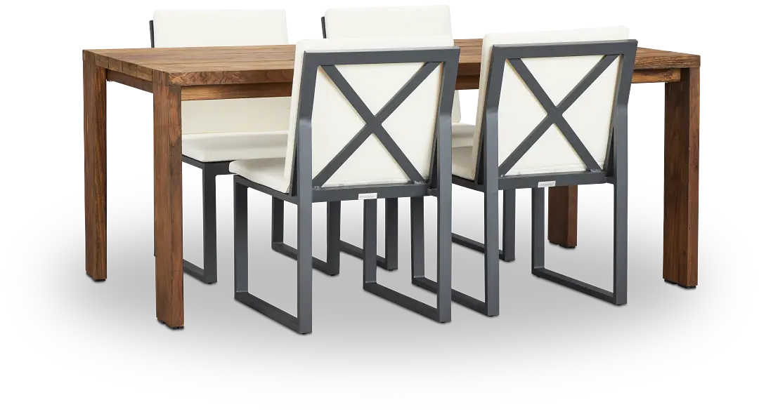 Linear Dark Gray White 70" Teak Table & 4 Cushioned Side Chairs Linear Dark Gray White 70" Teak Table & 4 Cushioned Side Chairs