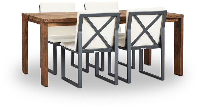 Linear Dark Gray White 70" Teak Table & 4 Cushioned Side Chairs