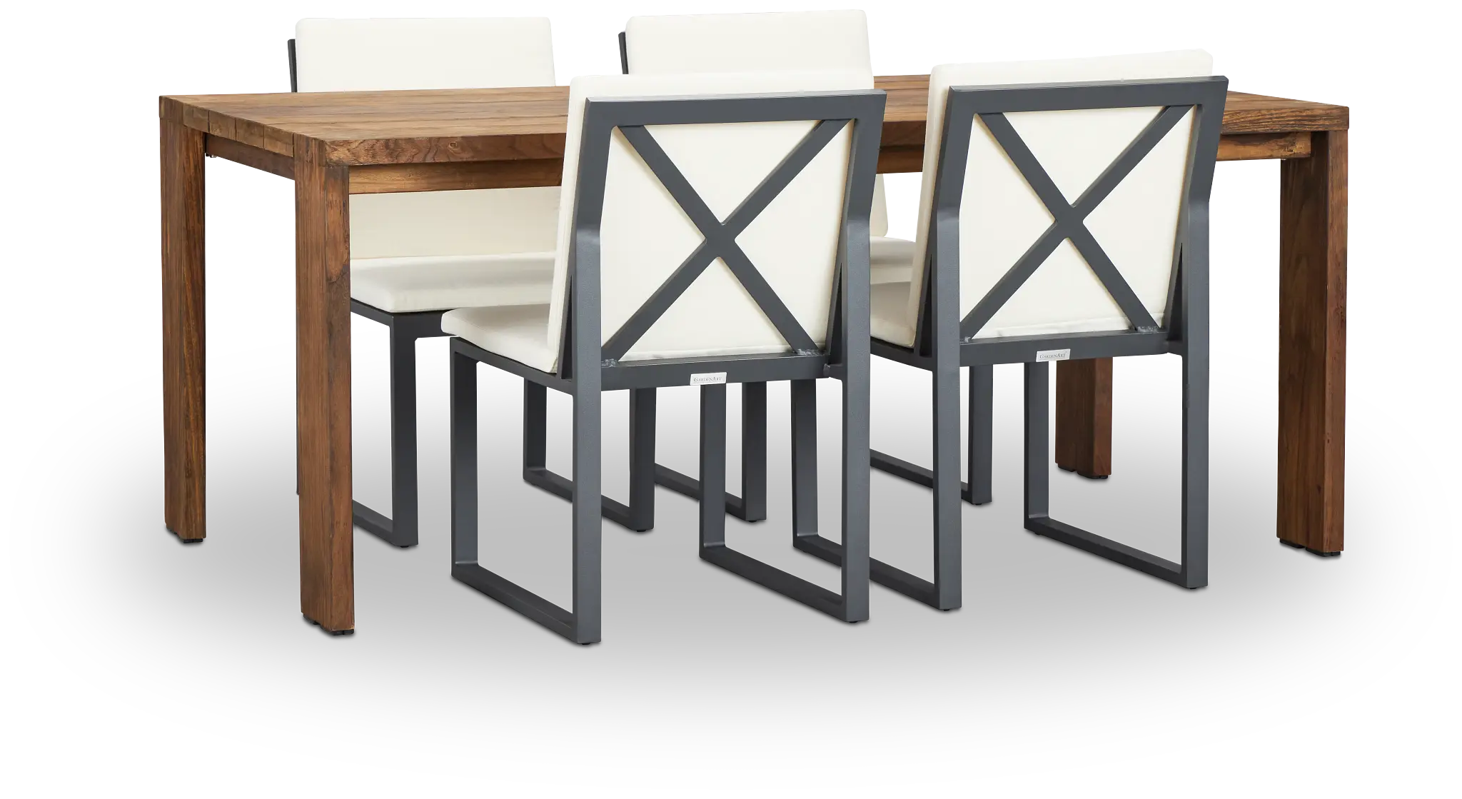 Linear Dark Gray White 70" Teak Table & 4 Cushioned Side Chairs Linear Dark Gray White 70" Teak Table & 4 Cushioned Side Chairs