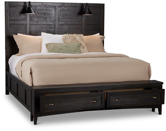 Heron Cove Dark Tone Panel Bed With Lights And Bench