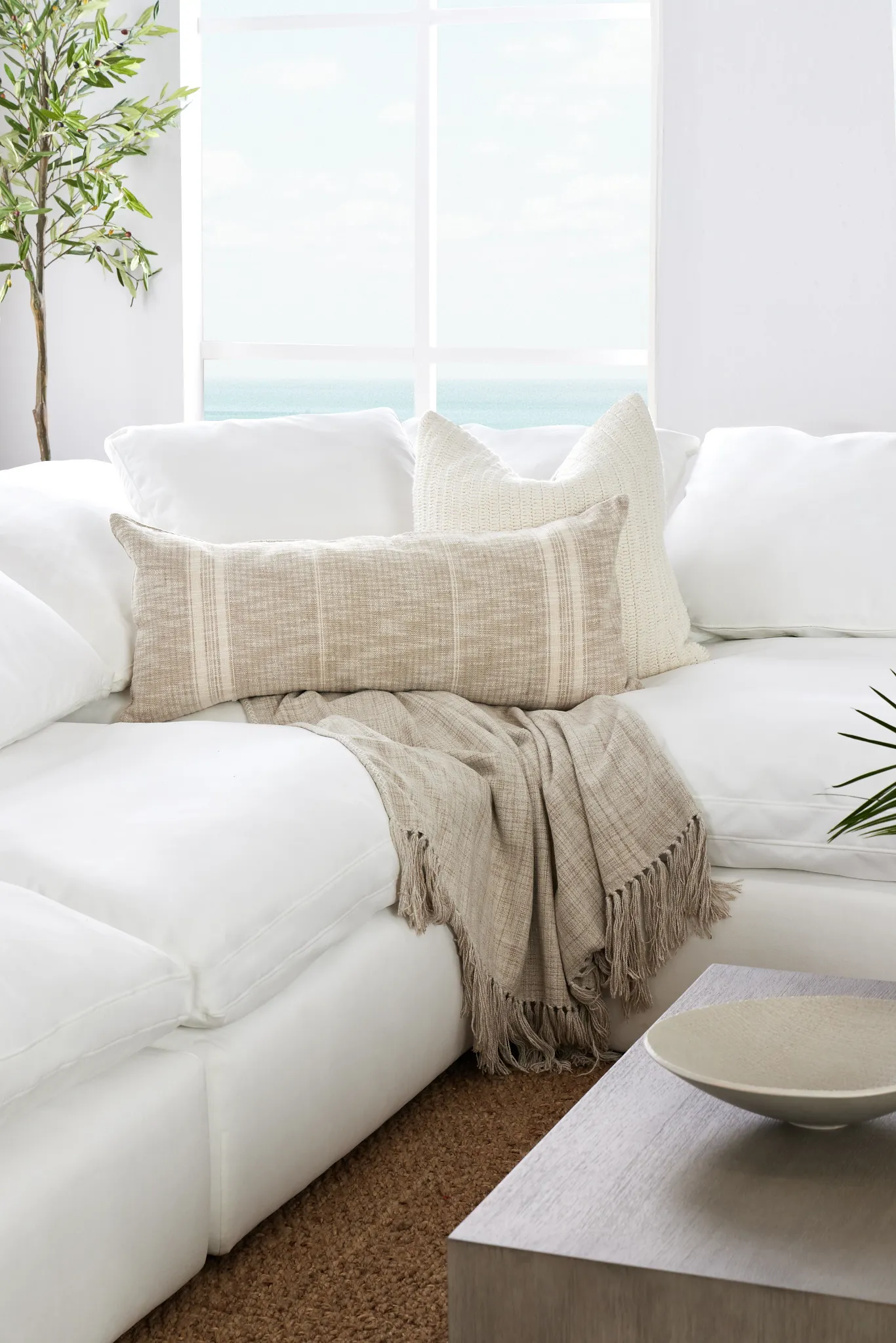 Nixon White Fabric 5pc Bumper Sectional