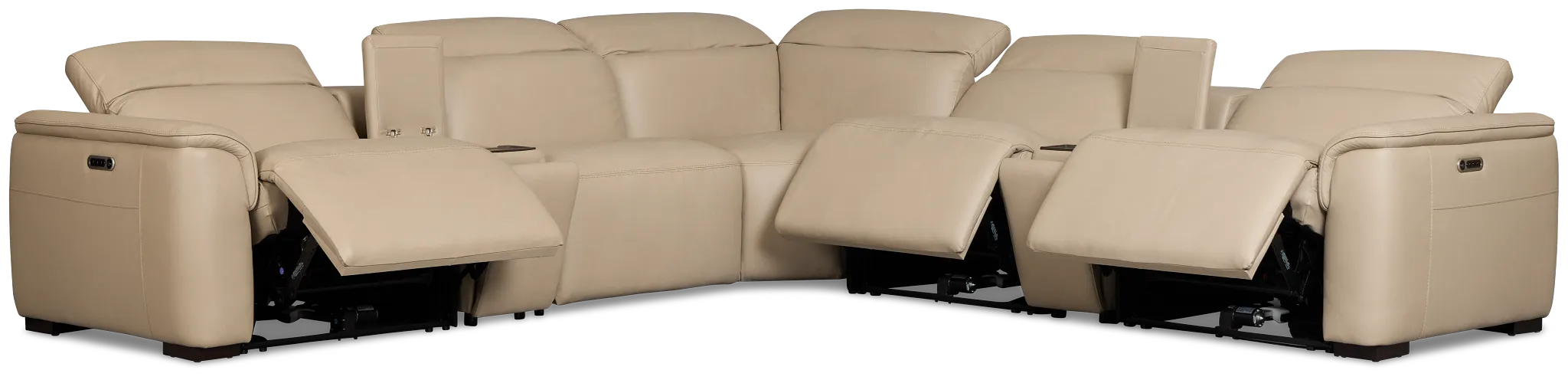 Flexsteel Brodie Taupe Leather/Vinyl Large Triple Power Reclining Two-arm Sectional
