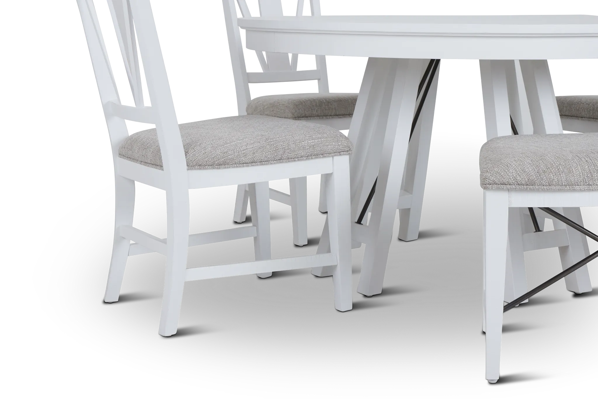 Heron Cove White Round Table, 3 Chairs & Bench