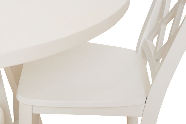 Edgartown White Round Table & 4 White Wood Chairs