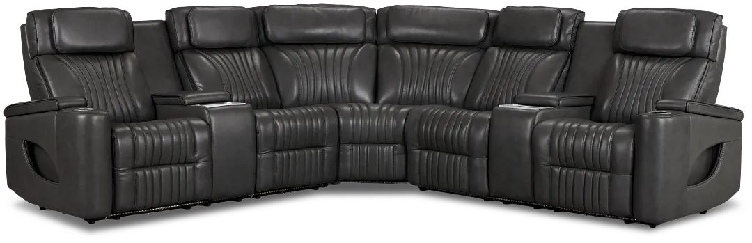 Nova Dark Gray Lthr/vinyl Medium 2-arm Triple Power Massage Sectional