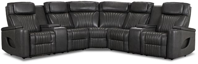 Nova Dark Gray Lthr/vinyl Medium 2-arm Triple Power Massage Sectional