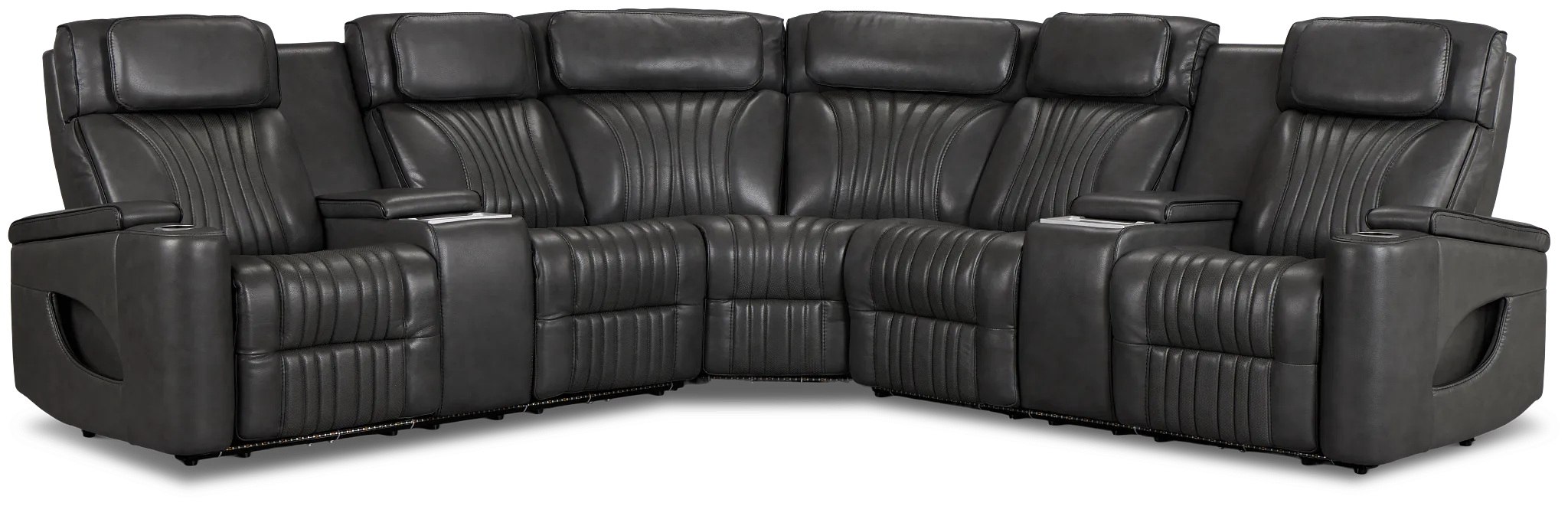 Nova Dark Gray Lthr/vinyl Medium 2-arm Triple Power Massage Sectional