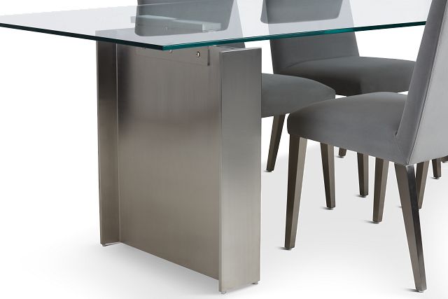 Omnia Glass 104" Rectangular Table & 4 Metal Chairs