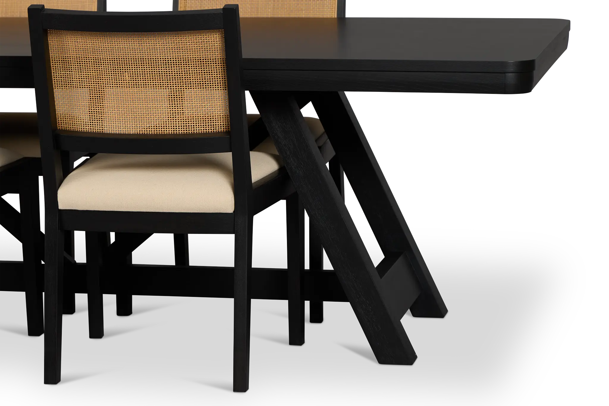 Pacific Black Trestle Table & 4 Upholstered Chairs Pacific Black Trestle Table & 4 Upholstered Chairs