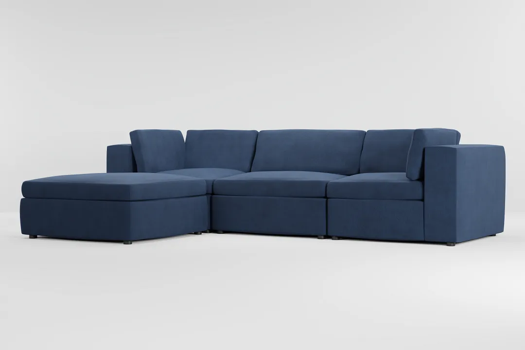 Destin Revenue Dark Blue Fabric 4-piece Bumper Sectional