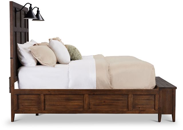 Heron Cove Mid Tone Panel Bed With Lights And Bench