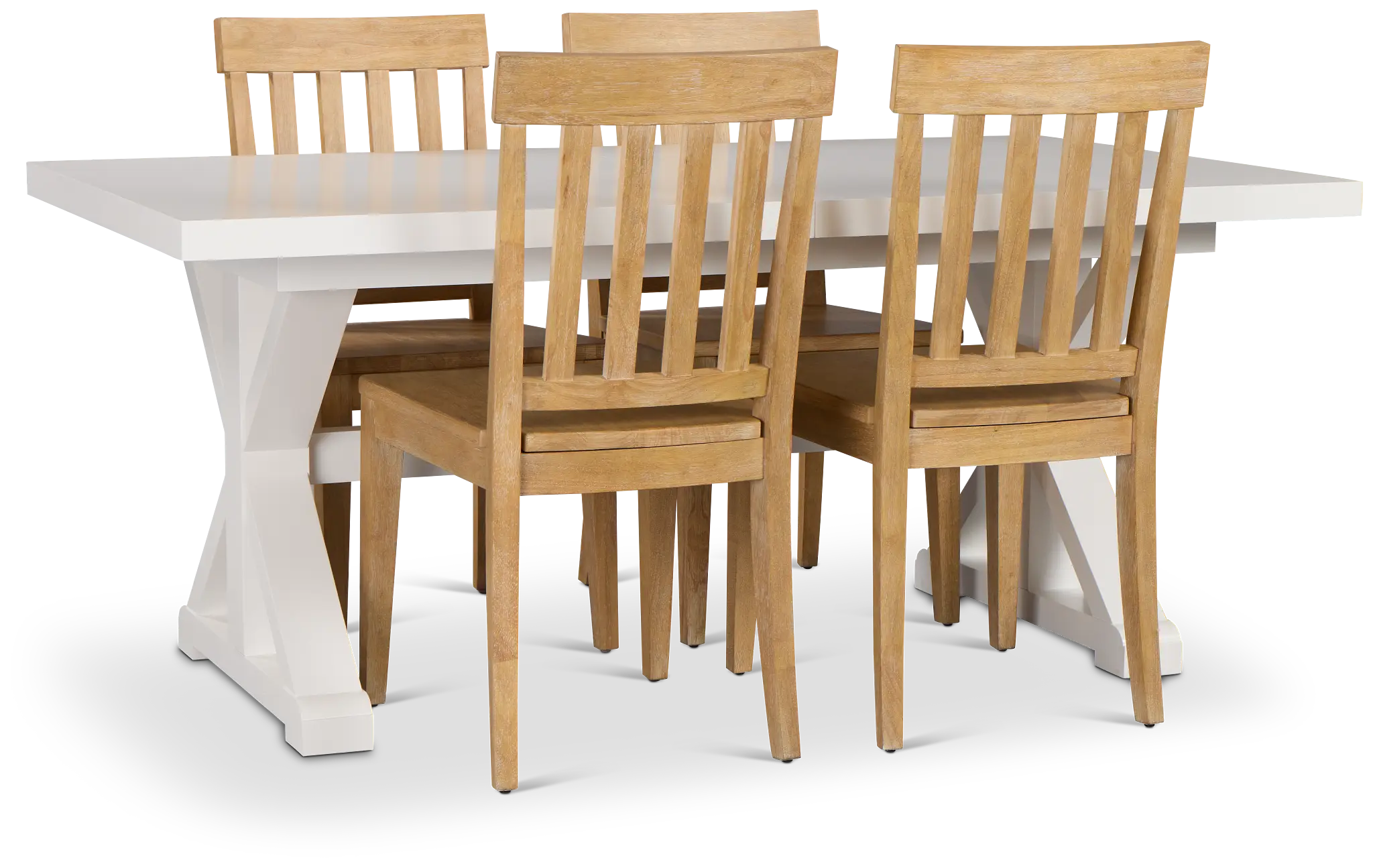 Nantucket White Trestle Table & 4 Light Tone Chairs Nantucket White Trestle Table & 4 Light Tone Chairs